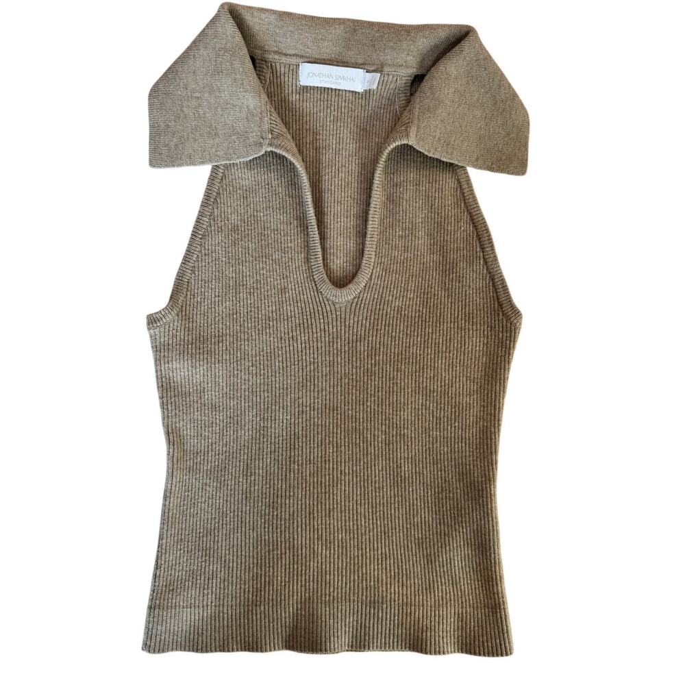 Jonathan Simkhai | NWOT Natasha Rib Polo Sleeveless Top Barley Brown Size S